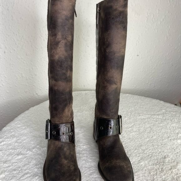 Ladies Donald J Pliner Brown Suede Alligator Knee High Zip Up Boots Size: 6.5 M - Picture 2 of 16